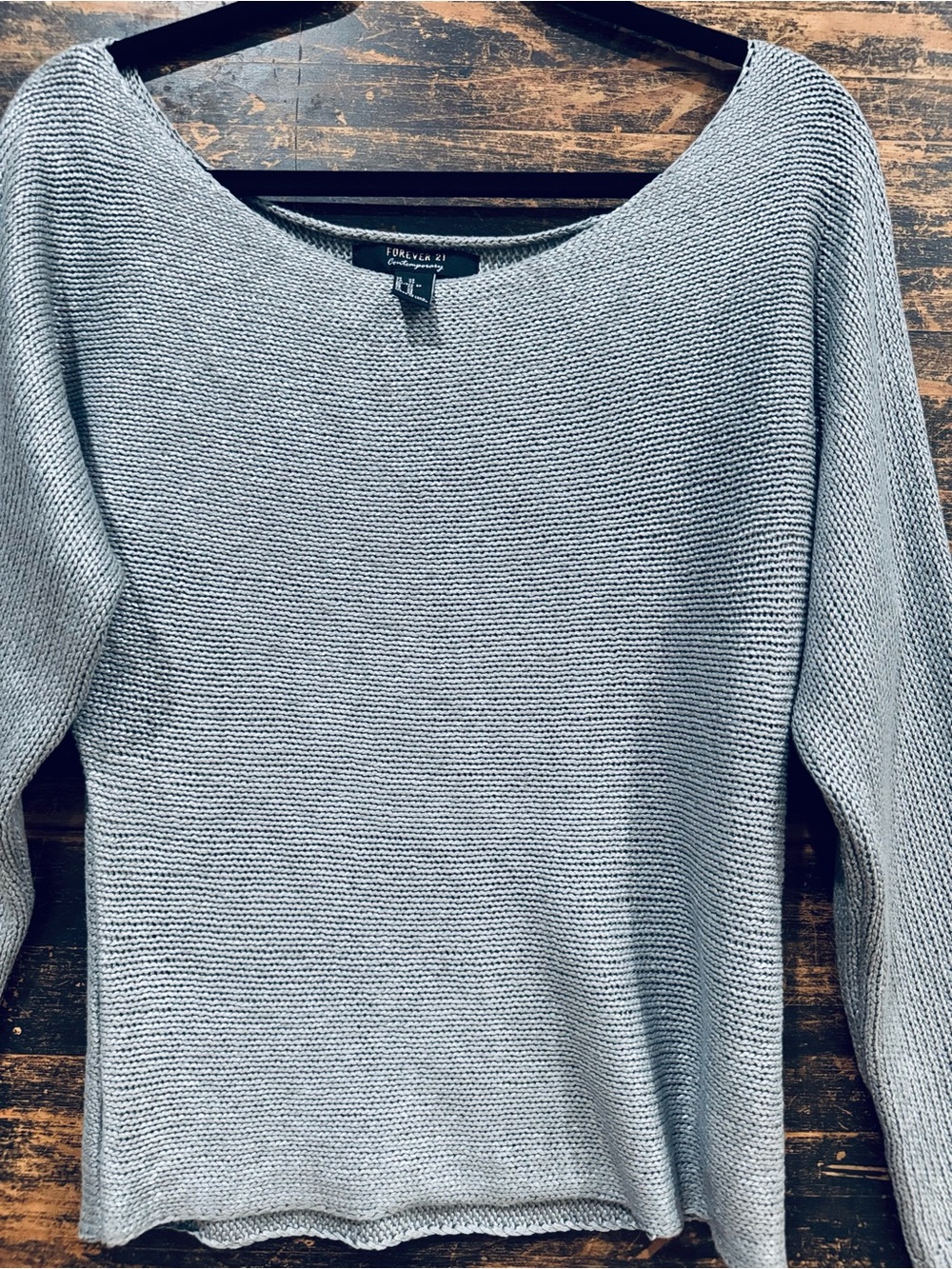 Forever 21 Y2K Silver Metallic Off Shoulder Slouchy Sweater, Sz S